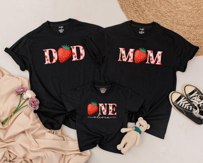Matching Berry First Birthday Family Shirts – Sweet One Outfit, Strawberry Party Tees for Mom, Dad, Brother & Baby Olivia