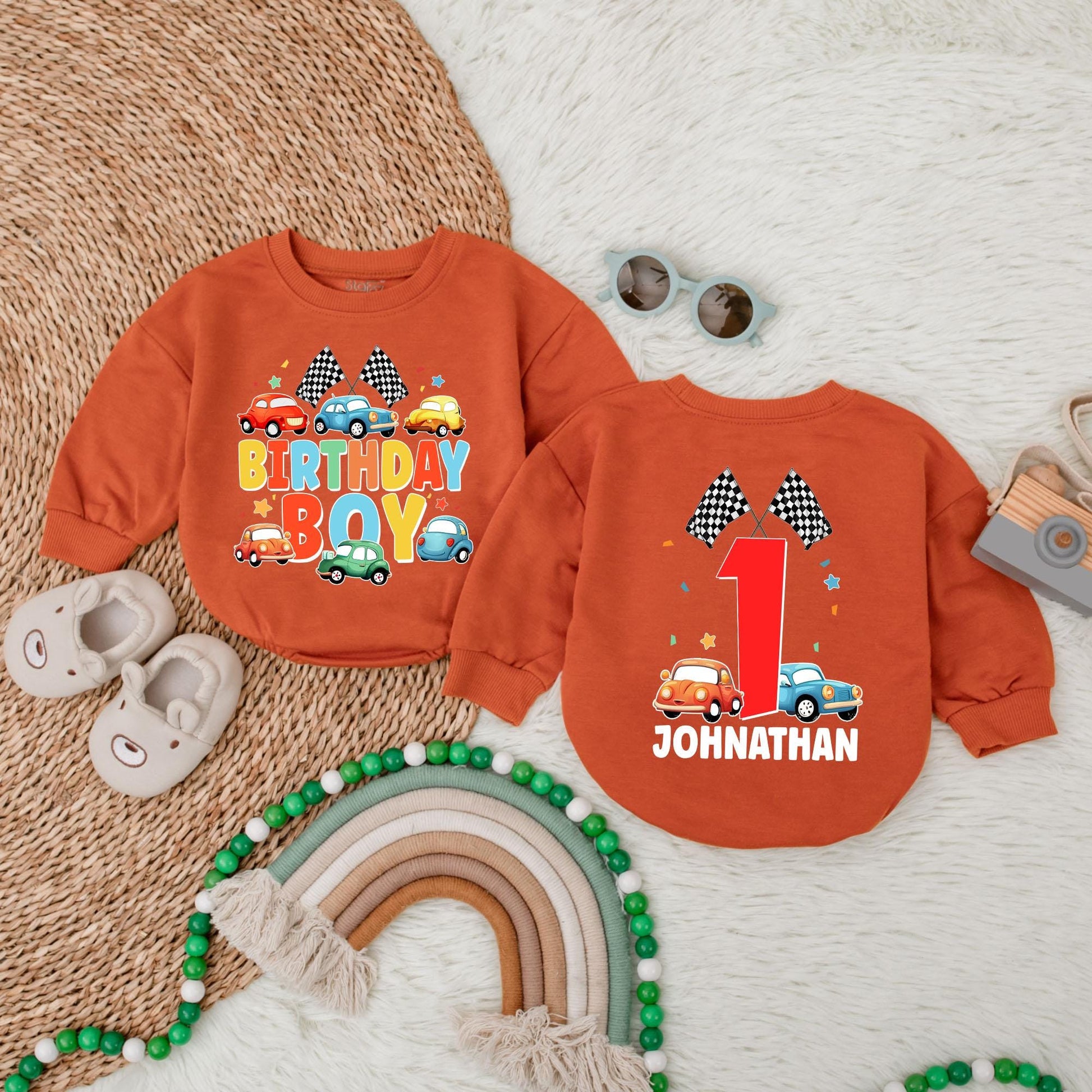 Birthday Boy Cars Bubble Romper Personalized Vehicles Gift Custom Name First Birthday Outfit for Toddler Baby Boy Cotton Comfortable Celebration