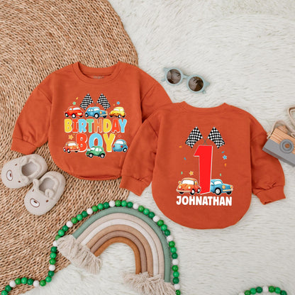 Birthday Boy Cars Bubble Romper Personalized Vehicles Gift Custom Name First Birthday Outfit for Toddler Baby Boy Cotton Comfortable Celebration