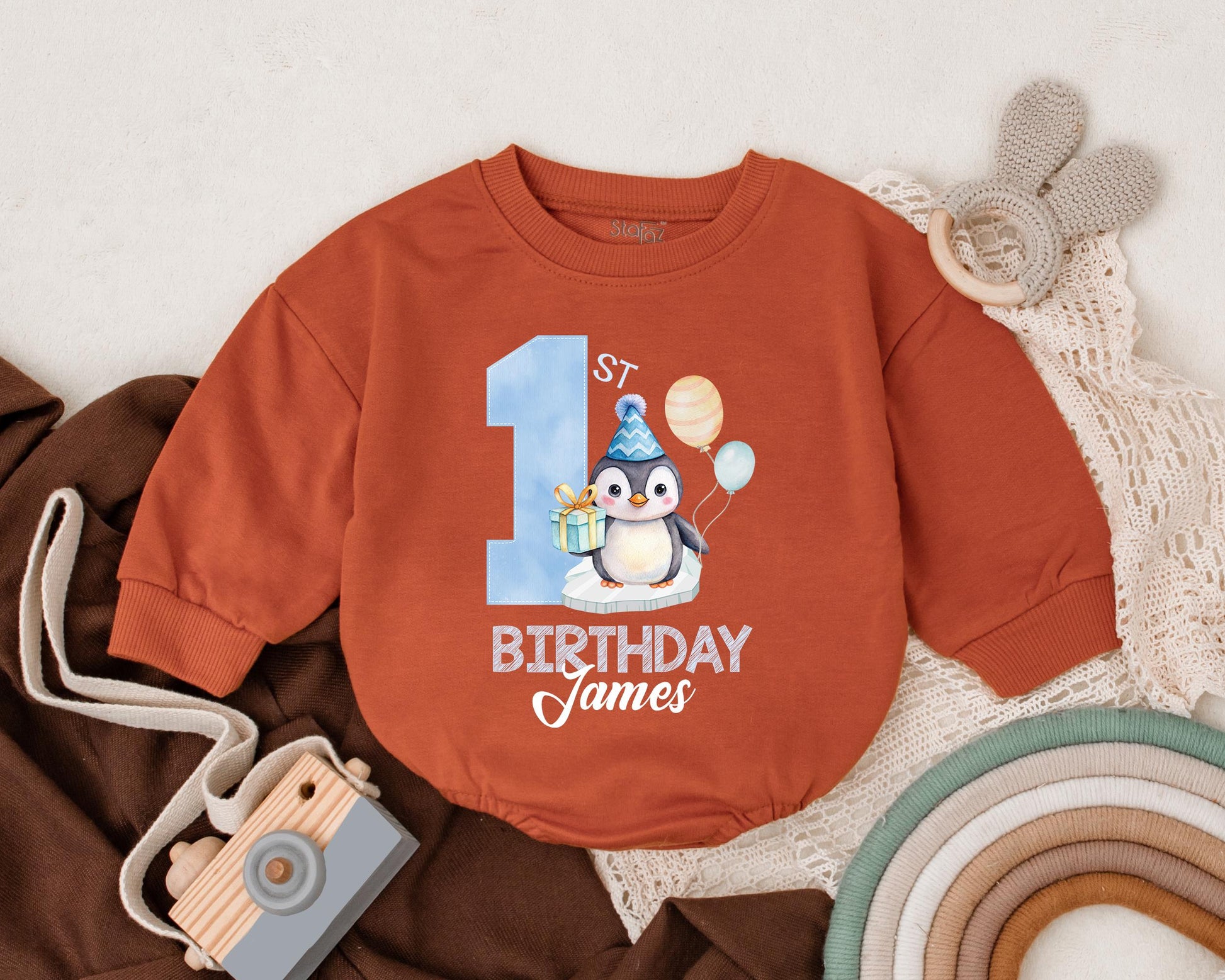 Personalized Name Penguin Birthday Romper for Baby Boy First Birthday The Big One Outfit Penguin Baby Clothes