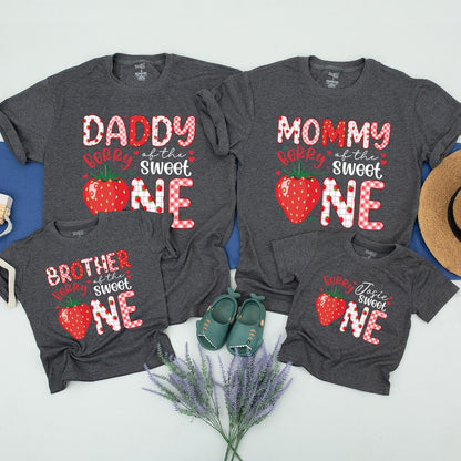 Berry Sweet One Matching Family Shirts, Strawberry 1st Birthday Girl Outfit, Cute First Birthday Party Tee, Berry First Birthday, Matching Family