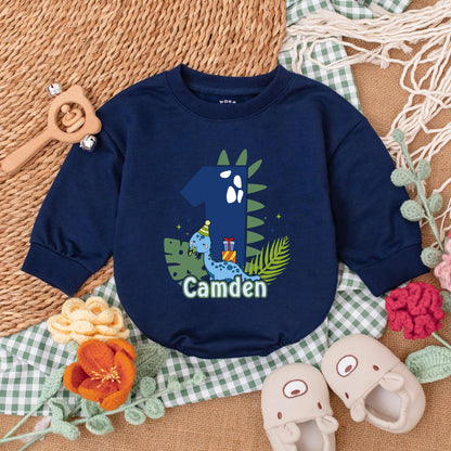 One-A-Saurus Personalized Dinosaur Birthday Romper for Baby Boy, 1st Birthday Outfit, Custom Golf Design Bubble Romper Gift