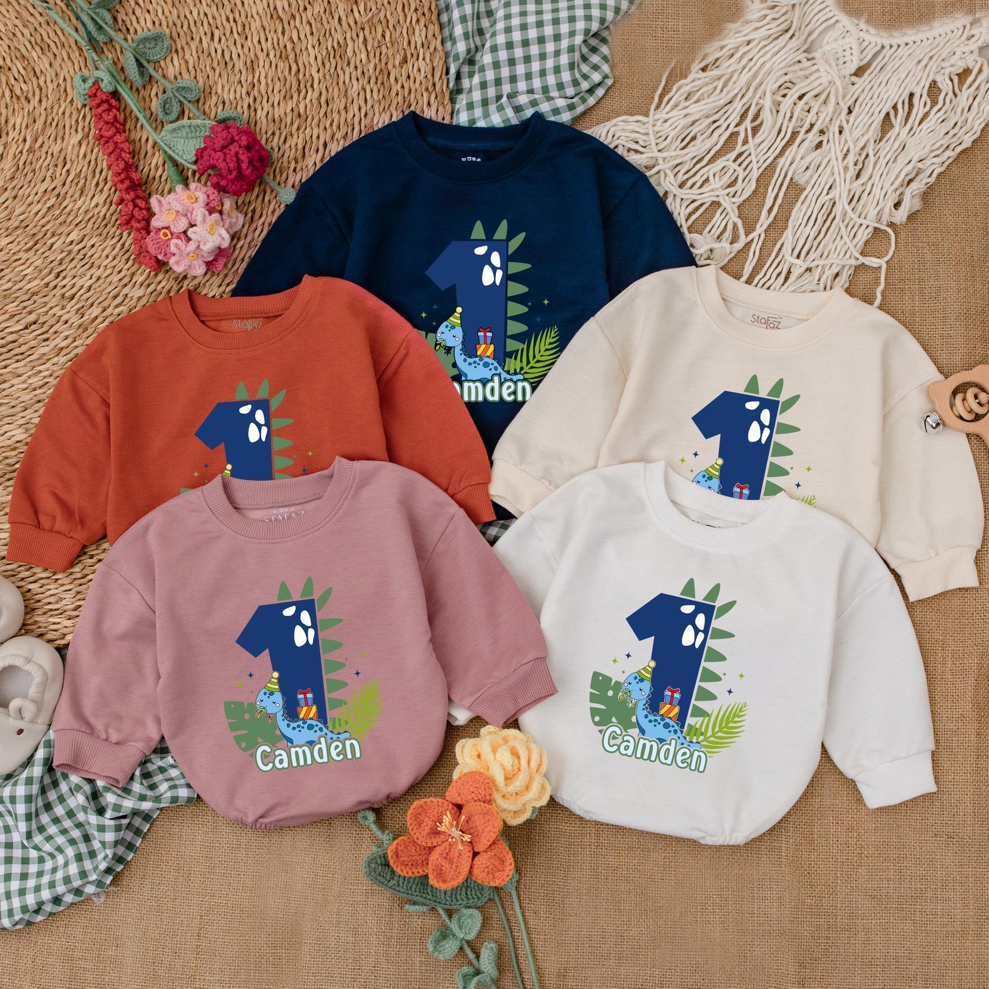 One-A-Saurus Personalized Dinosaur Birthday Romper for Baby Boy, 1st Birthday Outfit, Custom Golf Design Bubble Romper Gift