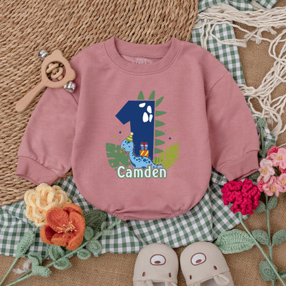 One-A-Saurus Personalized Dinosaur Birthday Romper for Baby Boy, 1st Birthday Outfit, Custom Golf Design Bubble Romper Gift