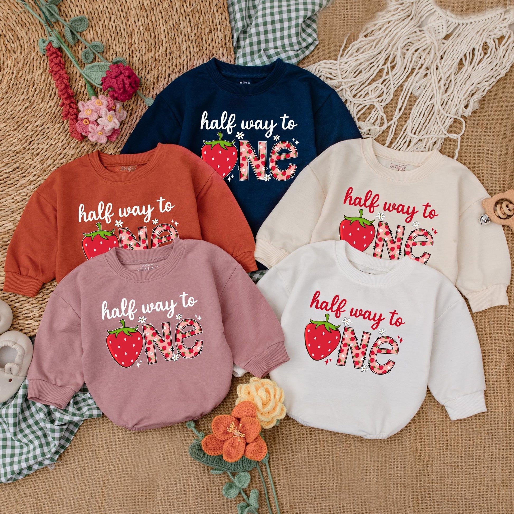 Personalized Berry Half Way To One Romper 6 Months Baby Girl Birthday Outfit Strawberry Theme Bodysuit Sweet Half Birthday Gift