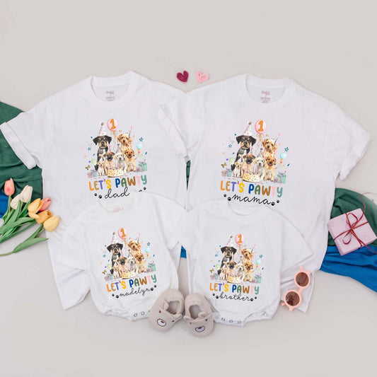 Matching Let's Pawty Family T-Shirts: Dog Birthday Party Outfits for Boy & Girl, Custom First Birthday Tees, Mommy and Me