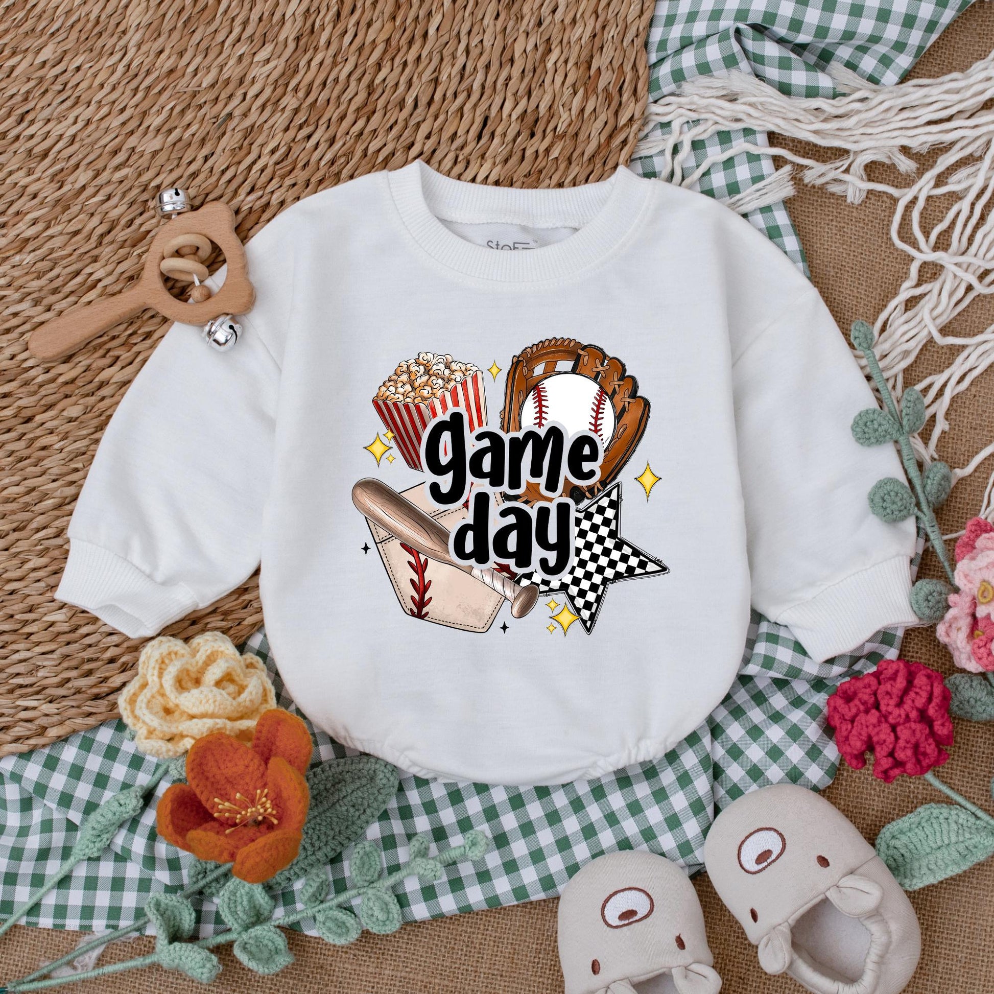 Game Day Baseball Baby Romper Bubble Outfit, Baseball Season Bodysuit, Baby Boy's 1st Birthday Gift, Retro Baseball Baby Shower Gift