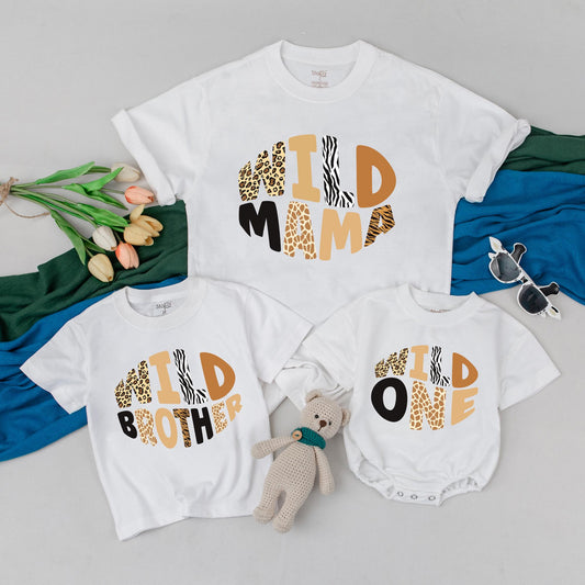 Personalized Wild Safari Family Matching T-Shirts and Romper for a Wild One Birthday Celebration Vacation Outfits