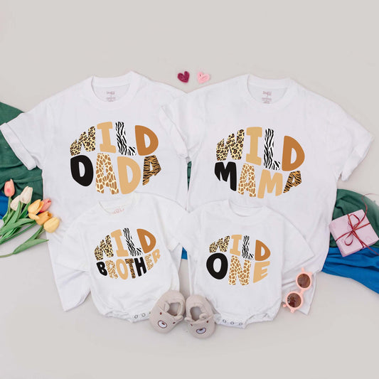 Personalized Wild Safari Family Matching T-Shirts and Romper for a Wild One Birthday Celebration Vacation Outfits