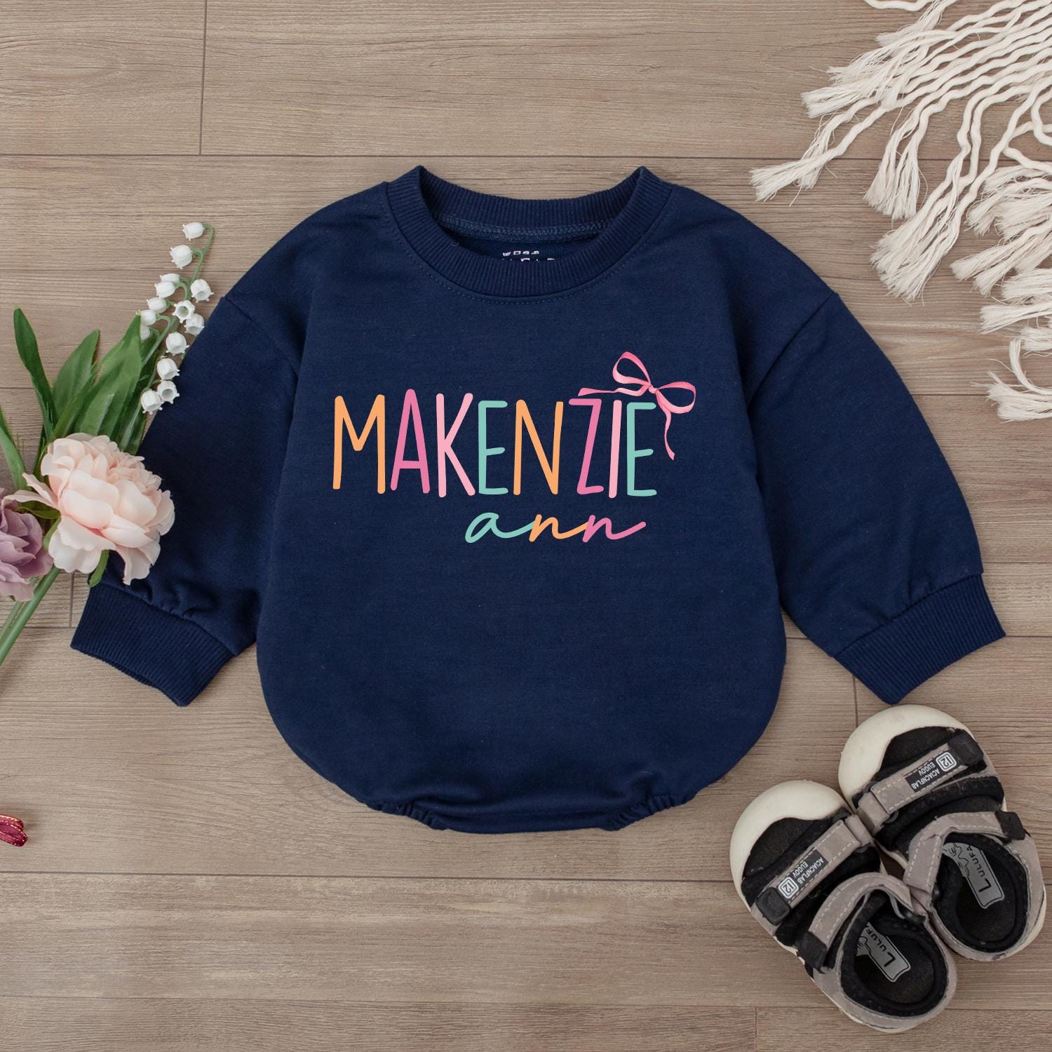 Custom First & Middle Name Baby Girl Romper Personalized Baby Shower Gift Soft Cotton Newborn Outfits