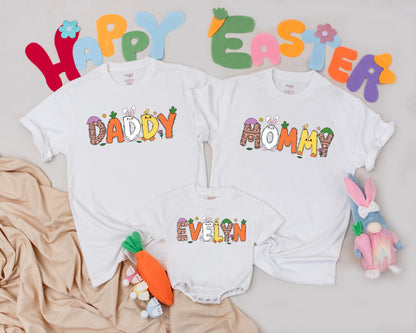 Matching Easter Family Shirts Personalized Bunny Design, Custom 1st Easter Day Outfits, Mommy & Me Gift, Baby Boy & Girl Clothes