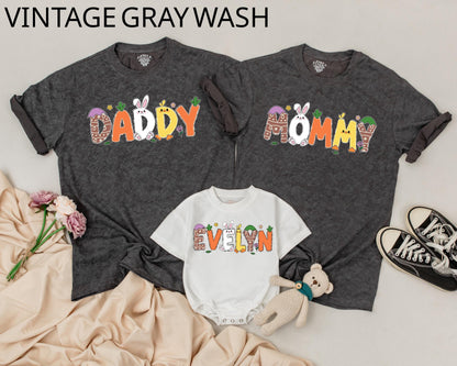 Matching Easter Family Shirts Personalized Bunny Design, Custom 1st Easter Day Outfits, Mommy & Me Gift, Baby Boy & Girl Clothes