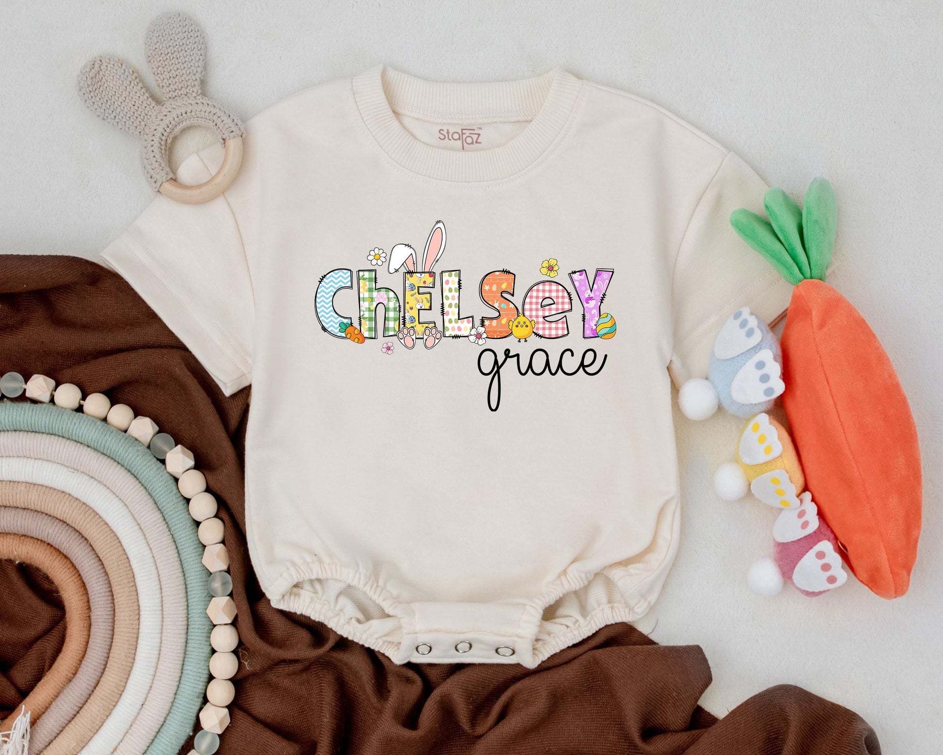 Custom First Easter Baby Romper Bunny Outfit Personalized Baby Girl Boy Bodysuit Shower Gift Spring Clothes Infant's First Easter