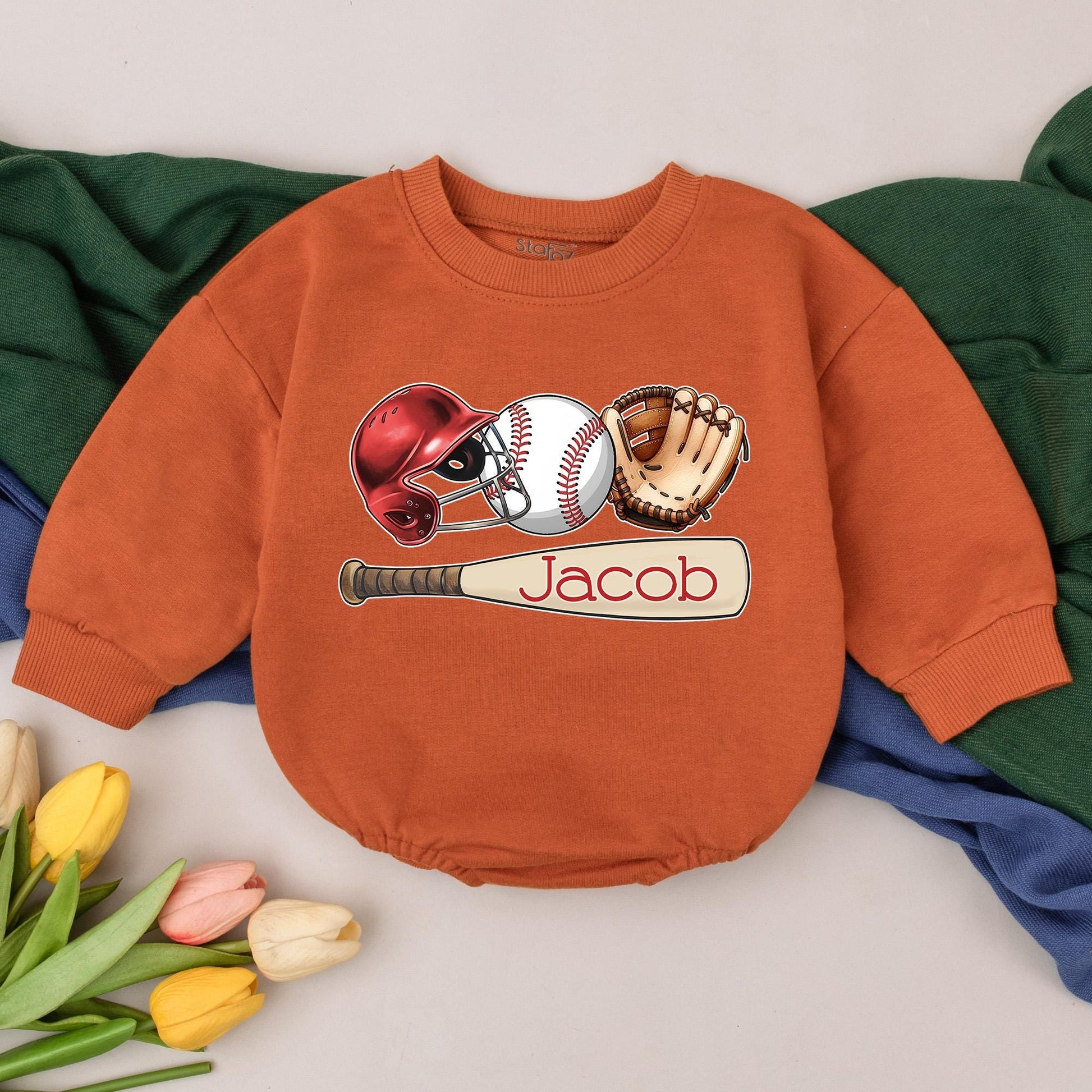 Personalized Retro Baseball Baby Romper Gameday Outfit Natural Bubble for Baby Boys Kid Gift Custom Name
