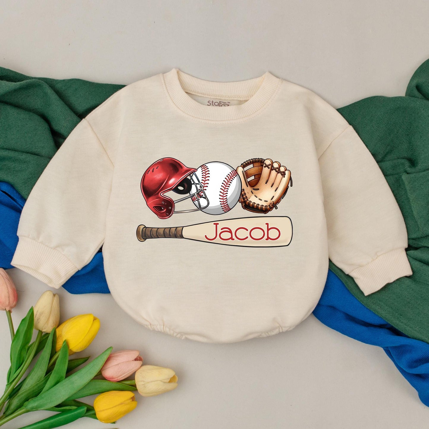 Personalized Retro Baseball Baby Romper Gameday Outfit Natural Bubble for Baby Boys Kid Gift Custom Name