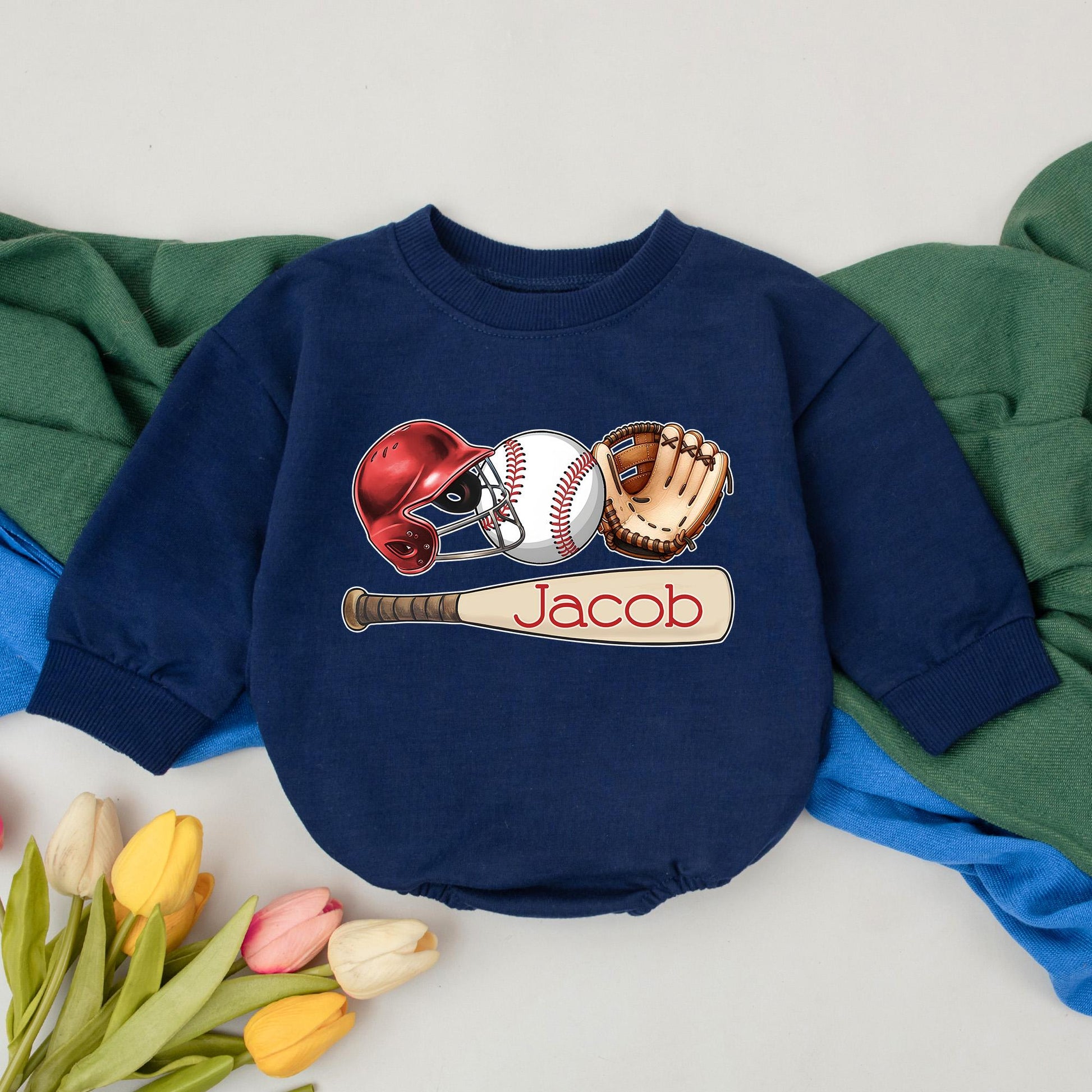 Personalized Retro Baseball Baby Romper Gameday Outfit Natural Bubble for Baby Boys Kid Gift Custom Name