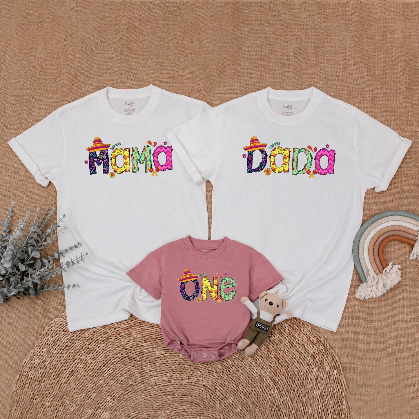 Uno Fiesta Birthday Matching Family Shirts Baby Girl Bubble Romper Cinco de Mayo Outfits First Birthday Boy Shirt Fiesta Party Theme Comfort Cotton 1st Birthday
