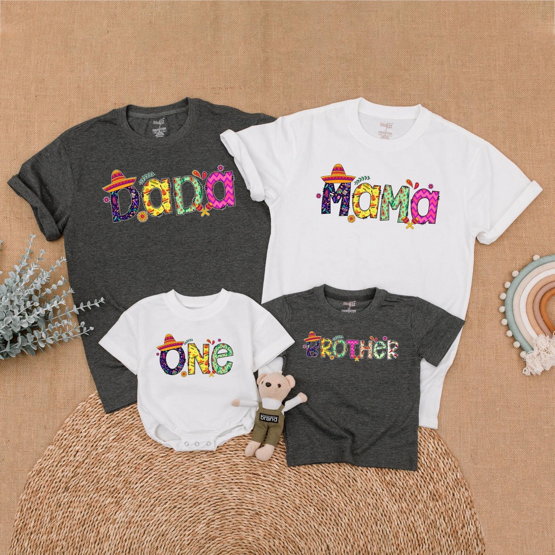 Uno Fiesta Birthday Matching Family Shirts Baby Girl Bubble Romper Cinco de Mayo Outfits First Birthday Boy Shirt Fiesta Party Theme Comfort Cotton 1st Birthday