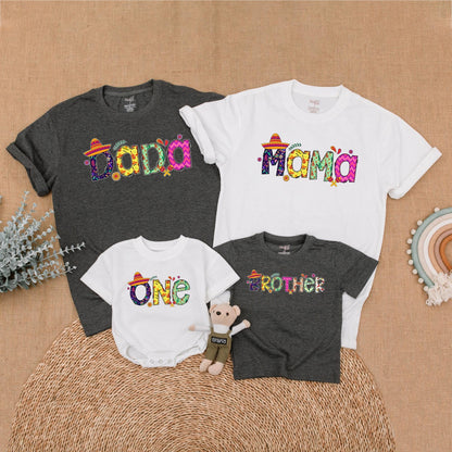 Uno Fiesta Birthday Matching Family Shirts Baby Girl Bubble Romper Cinco de Mayo Outfits First Birthday Boy Shirt Fiesta Party Theme Comfort Cotton 1st Birthday