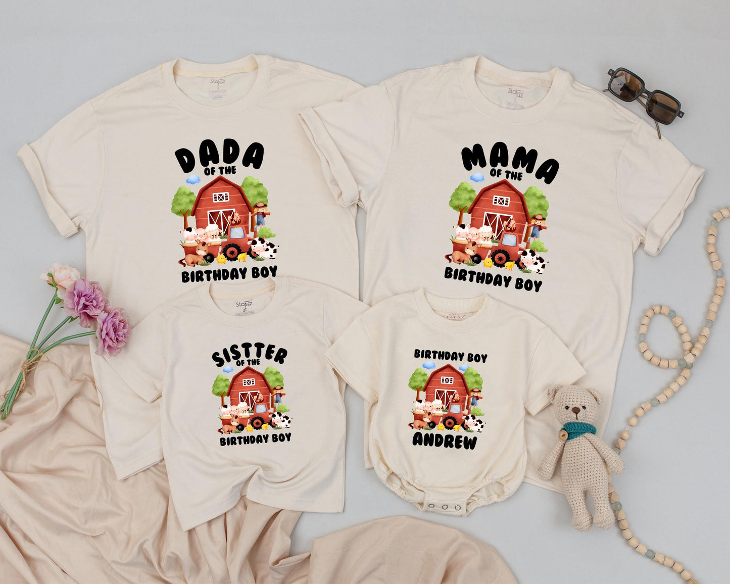 Personalized Farm Birthday Shirt Matching Family Barnyard Fun Cow Chick Pig Horse T-Shirt Cute Farm Theme Party Outfit