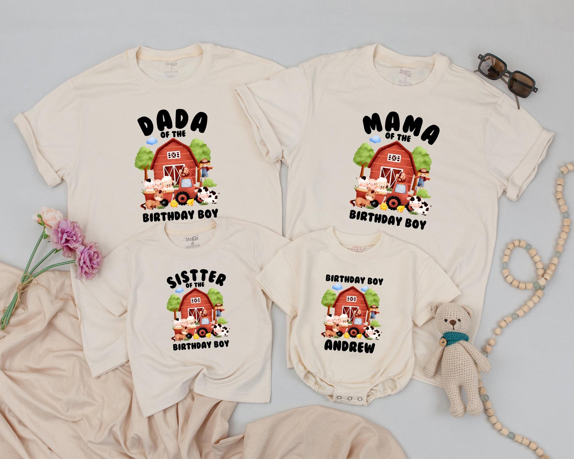 Personalized Farm Birthday Shirt Matching Family Barnyard Fun Cow Chick Pig Horse T-Shirt Cute Farm Theme Party Outfit