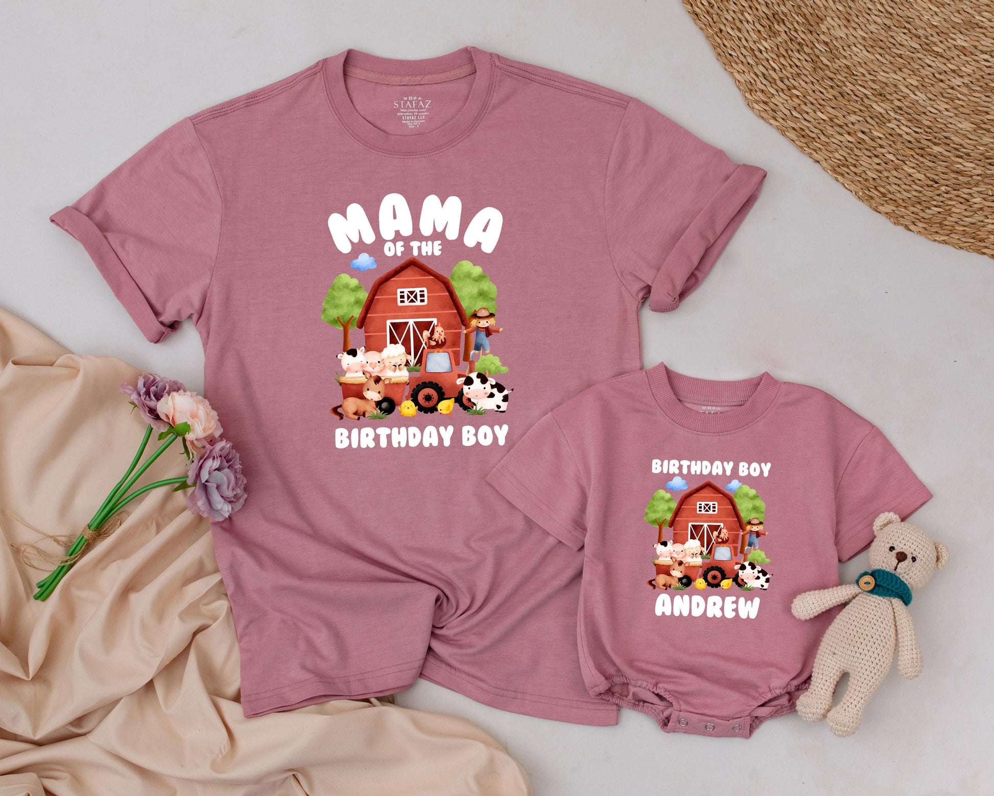 Personalized Farm Birthday Shirt Matching Family Barnyard Fun Cow Chick Pig Horse T-Shirt Cute Farm Theme Party Outfit