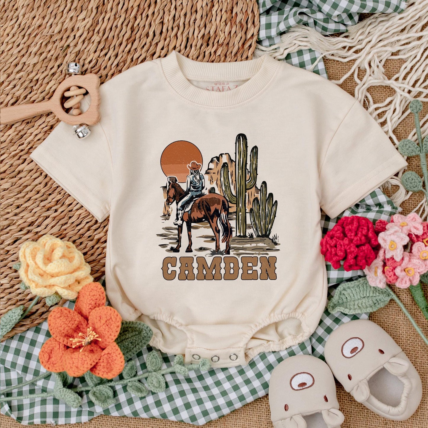 Western Cowgirl Baby Romper: Retro Cowboy Bodysuit for Baby Girl, Boho Country Style, a Western Baby Shower Gift, and Cowboy Baby Clothes