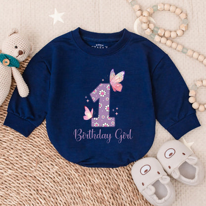 Birthday Girl Butterfly Bubble Romper Baby Bodysuit First Birthday Outfit Adorable Baby Girl Party Celebration Clothes Soft Comfortable Cotton Gift
