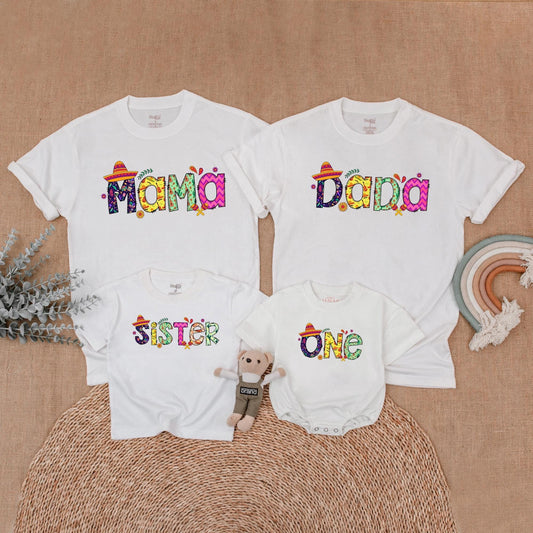 Uno Fiesta Birthday Matching Family Shirts Baby Girl Bubble Romper Cinco de Mayo Outfits First Birthday Boy Shirt Fiesta Party Theme Comfort Cotton 1st Birthday
