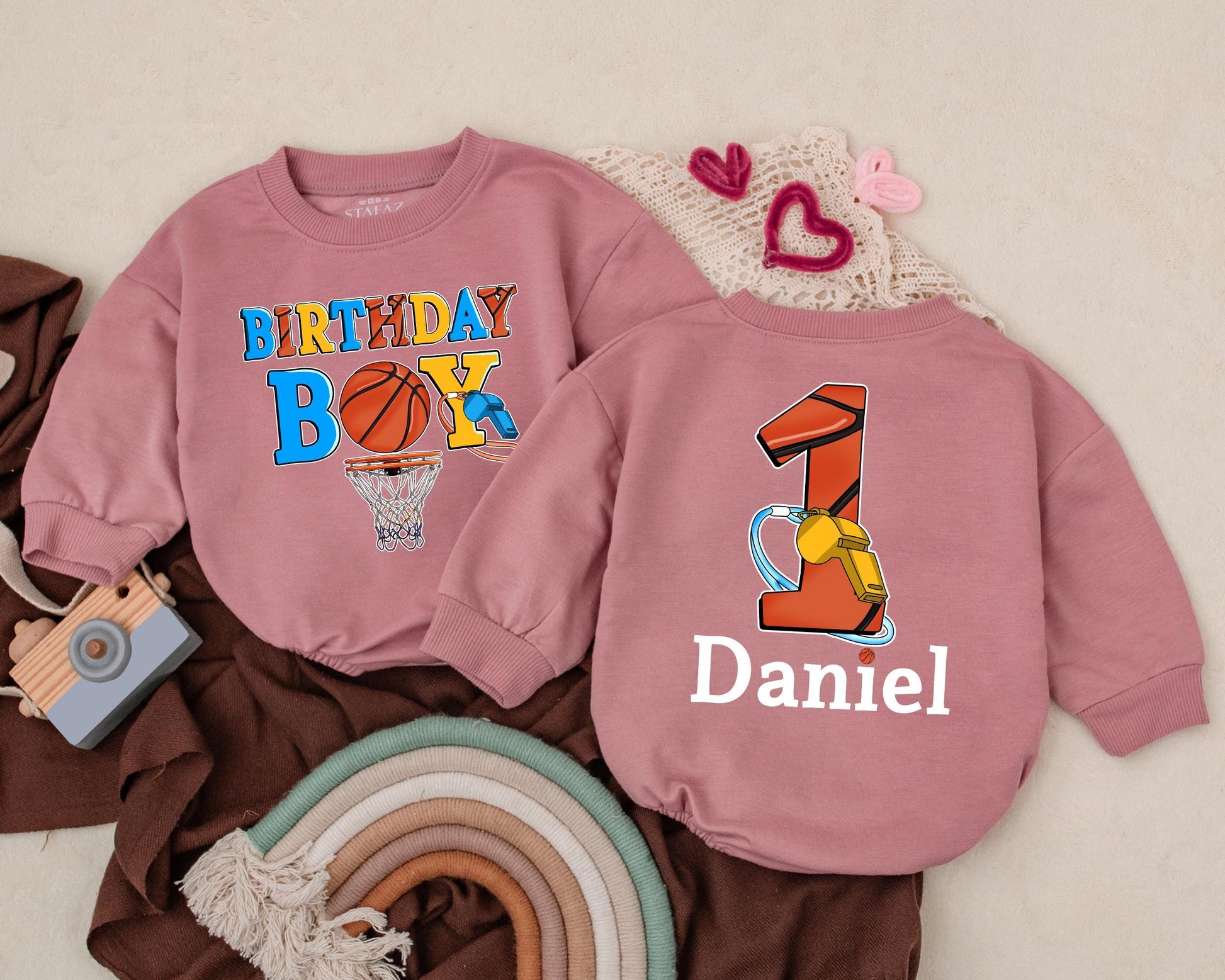 Custom Basketball Birthday Romper for Baby Boy Personalized First Birthday Outfit Game Day Sports Theme Bodysuit