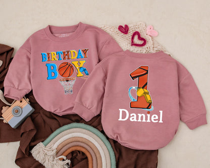 Custom Basketball Birthday Romper for Baby Boy Personalized First Birthday Outfit Game Day Sports Theme Bodysuit