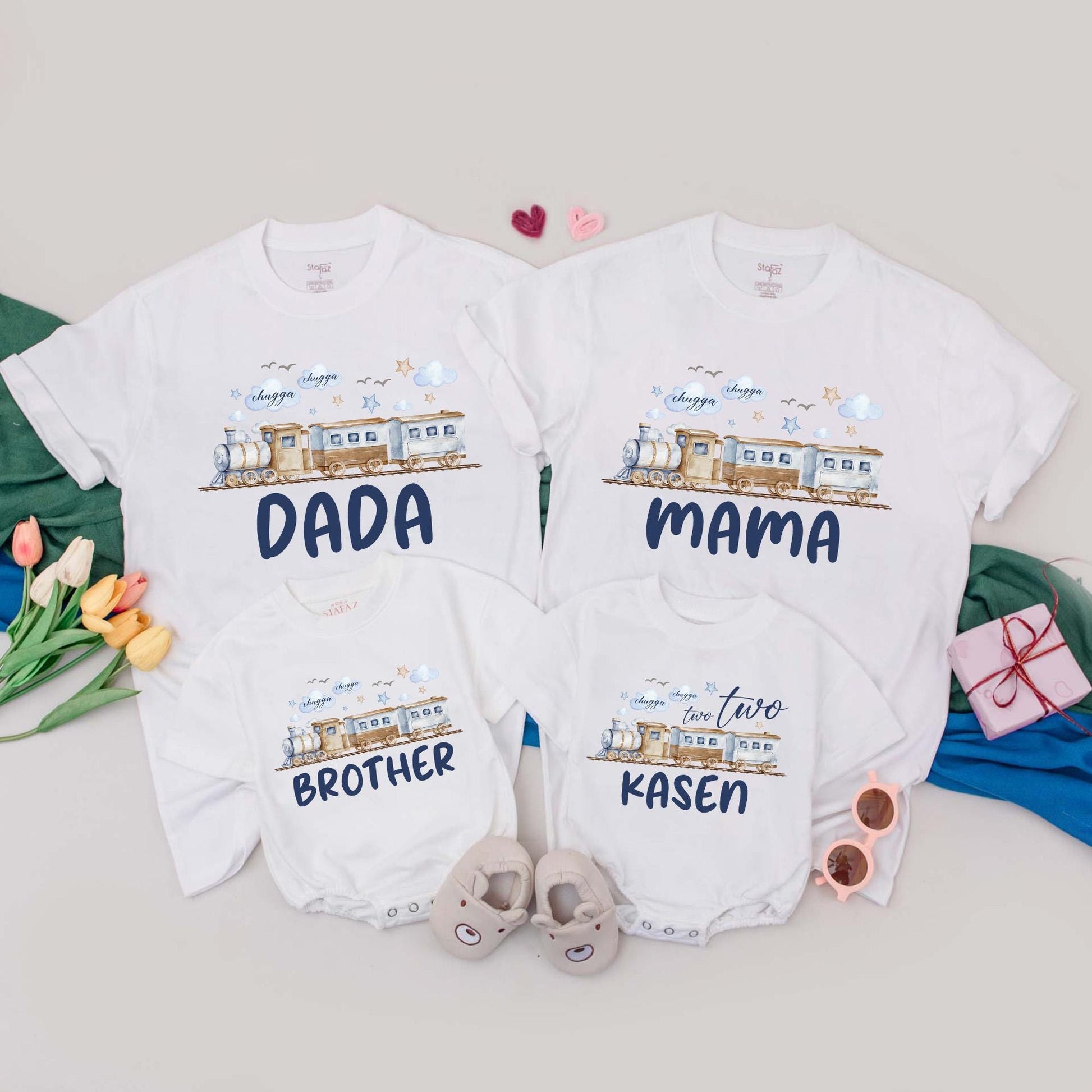 Personalized Choo Choo I'm 2 Train Birthday Family Matching T-Shirt for Toddler Boy Girl 2nd Birthday Party Celebration Gift