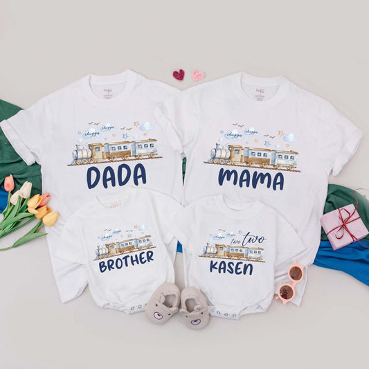 Personalized Choo Choo I'm 2 Train Birthday Family Matching T-Shirt for Toddler Boy Girl 2nd Birthday Party Celebration Gift