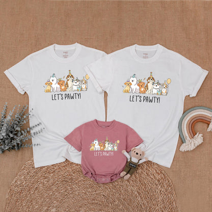 Let's Pawty Birthday Matching Family Shirts, Dog Party Outfit for Boy's First Birthday, Mommy and Me, Cute Puppy Theme, Comfortable Cotton, Fun!