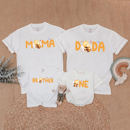 Matching Family Bee First Birthday Outfits for Baby Girl and Parents Sweet Bee Day Party Shirts Comfortable Romper Gift Set