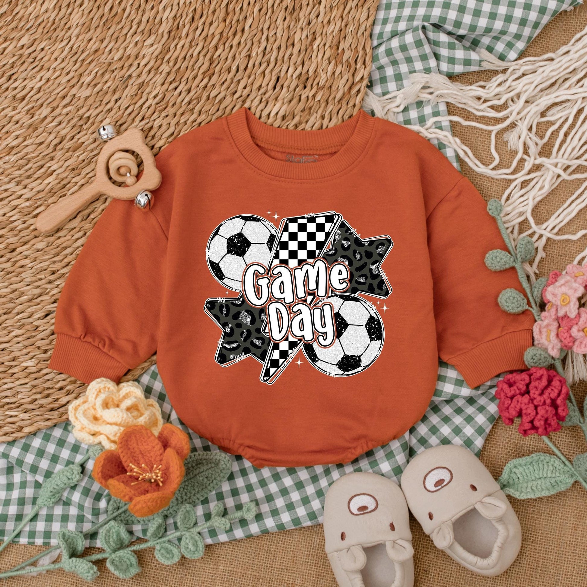 Vintage Soccer Bow Baby Romper Gameday Outfit for Girls Cute Soccer Baby Shower Gift Seasonal Soccer Style