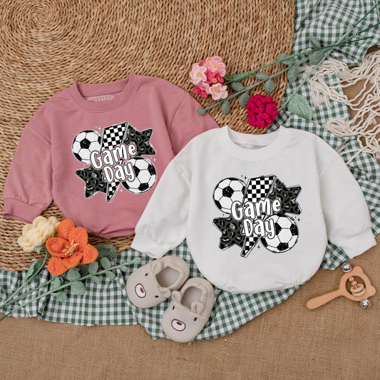 Vintage Soccer Bow Baby Romper Gameday Outfit for Girls Cute Soccer Baby Shower Gift Seasonal Soccer Style