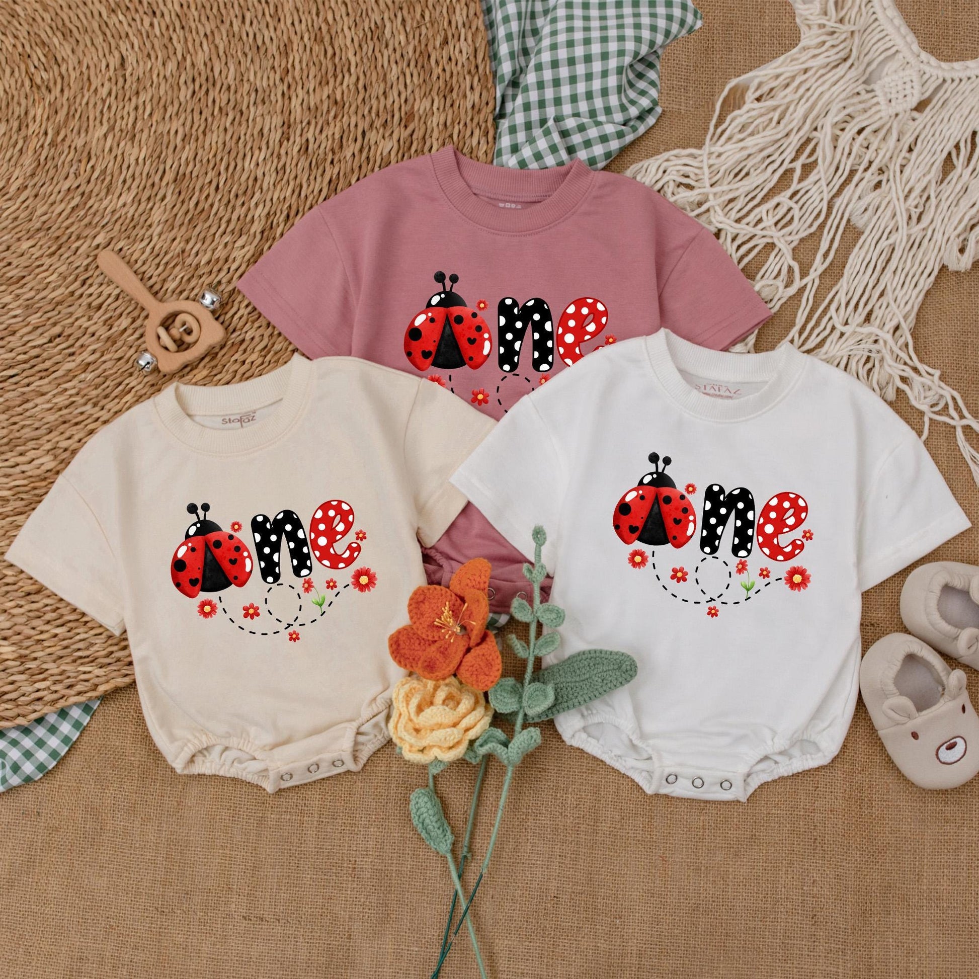 Personalized Ladybug First Birthday Romper | One Ladybug Baby Bodysuit | Girl's 1st Birthday Outfit | Baby Shower Gift (140 chars)