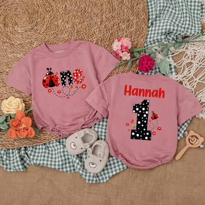 Personalized Ladybug First Birthday Romper | One Ladybug Baby Bodysuit | Girl's 1st Birthday Outfit | Baby Shower Gift (140 chars)