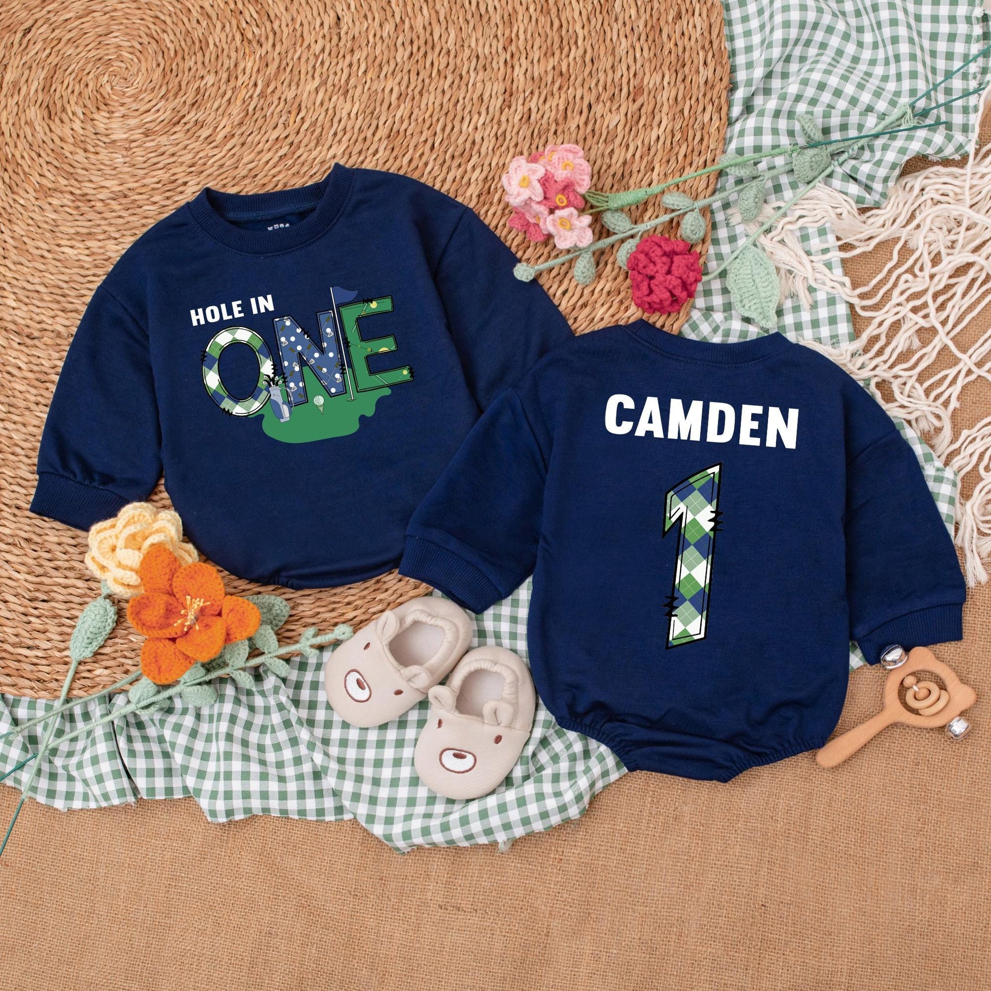 Baby Boy Golf First Birthday Romper Hole in One Outfit for First Birthday Celebrations