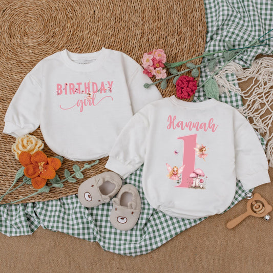Personalized Fairy First Birthday Romper One Little Fairy Bodysuit Pink Fairy Birthday Outfit Bubble Romper