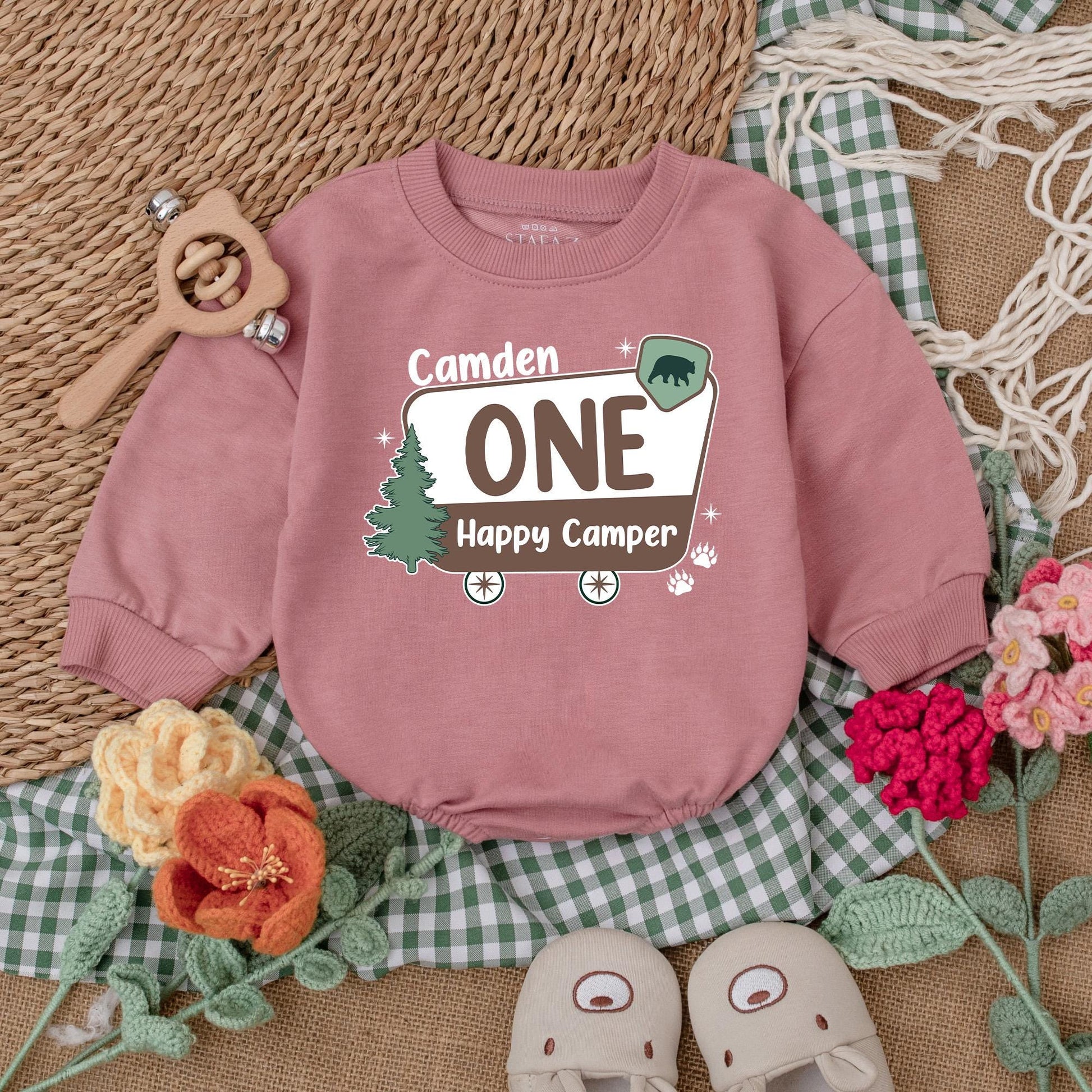 One Happy Camper Romper for Boys Camping 1st Birthday Bodysuit Adventure Baby Clothes Outfit