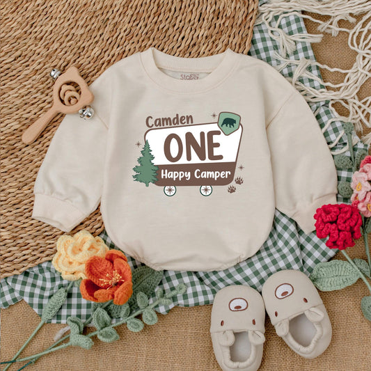 One Happy Camper Romper for Boys Camping 1st Birthday Bodysuit Adventure Baby Clothes Outfit