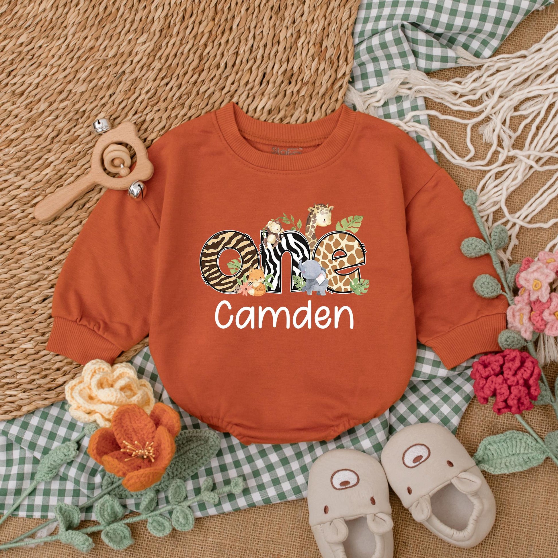 Wild One Safari Animals Romper Baby Boy 1st Birthday Outfit Safari Birthday Bodysuit First Birthday Boy Clothes