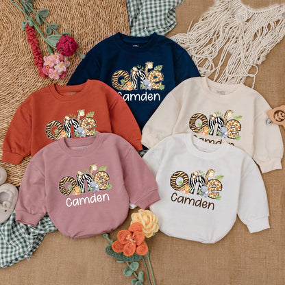 Wild One Safari Animals Romper Baby Boy 1st Birthday Outfit Safari Birthday Bodysuit First Birthday Boy Clothes