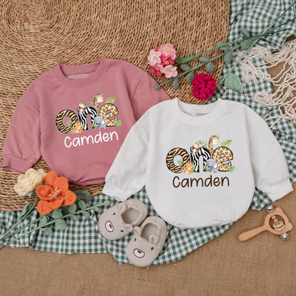 Wild One Safari Animals Romper Baby Boy 1st Birthday Outfit Safari Birthday Bodysuit First Birthday Boy Clothes