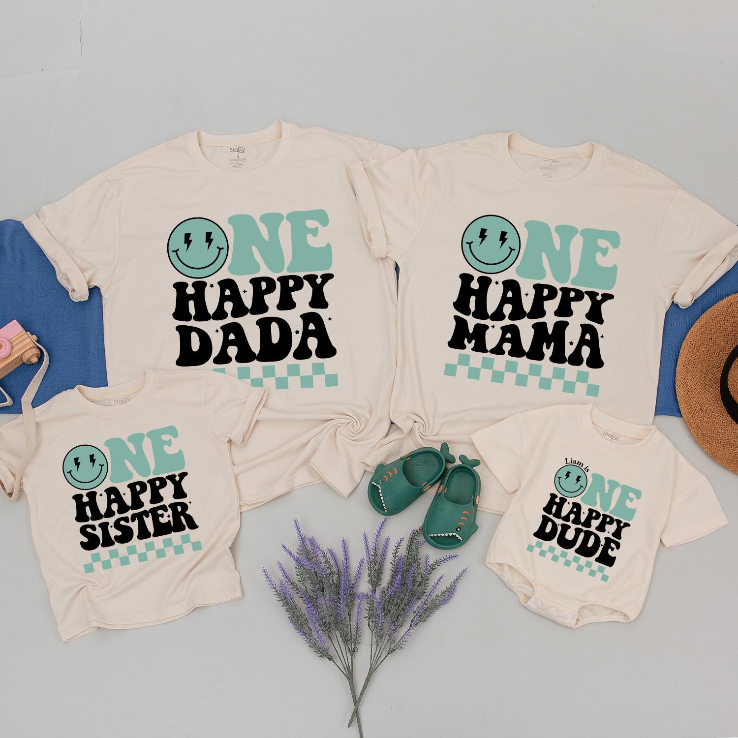 One Happy Dude 1st Birthday Family Matching Shirts, Smiley Face Cool Dude Celebration Outfit