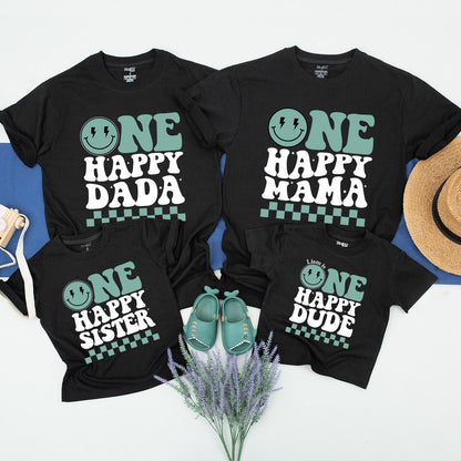 One Happy Dude 1st Birthday Family Matching Shirts, Smiley Face Cool Dude Celebration Outfit