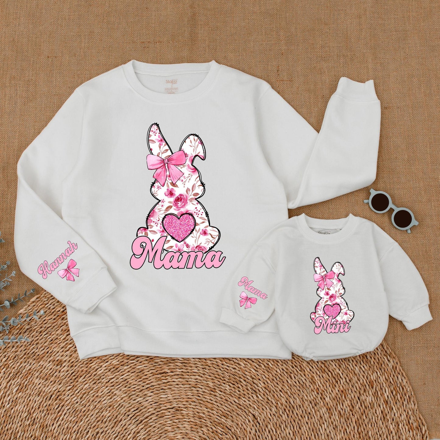 Personalized Pink Flower Easter Mama and Mini Sweatshirt Cozy Mommy and Me Easter Outfit Family Matching Gift