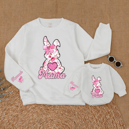 Personalized Pink Flower Easter Mama and Mini Sweatshirt Cozy Mommy and Me Easter Outfit Family Matching Gift